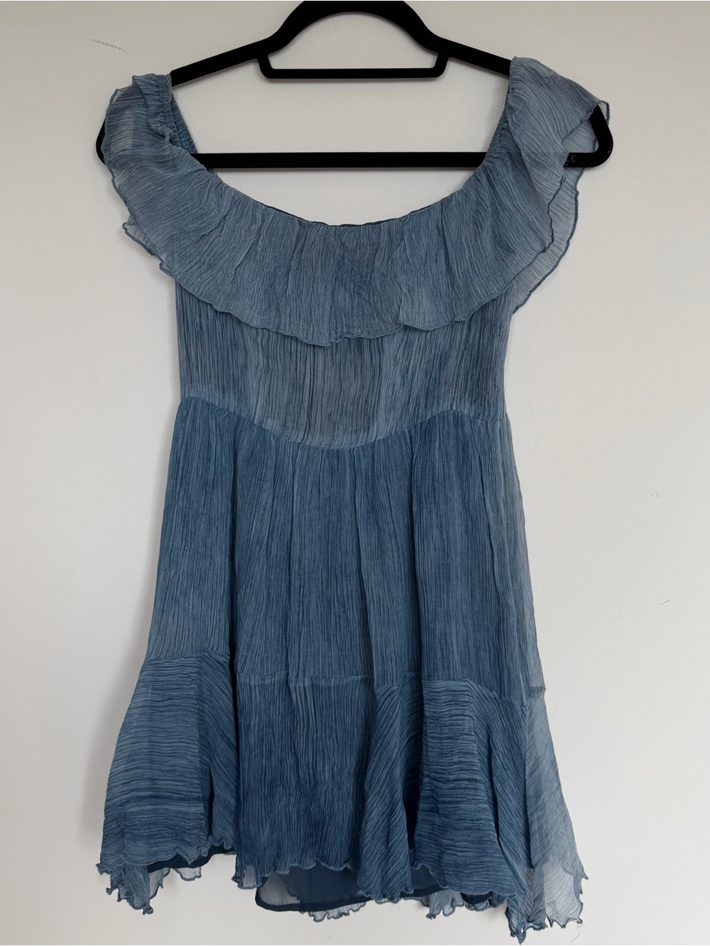 LoveShackFancy 100% Silk Dress Blue Ruffle Size Small
